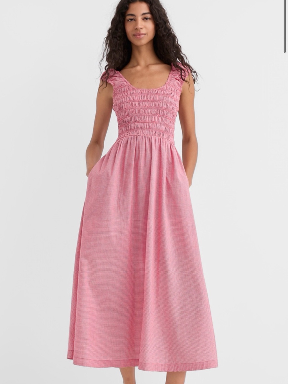 LOFT Rose-Pink Smocked Midi Dress with Flutter Straps